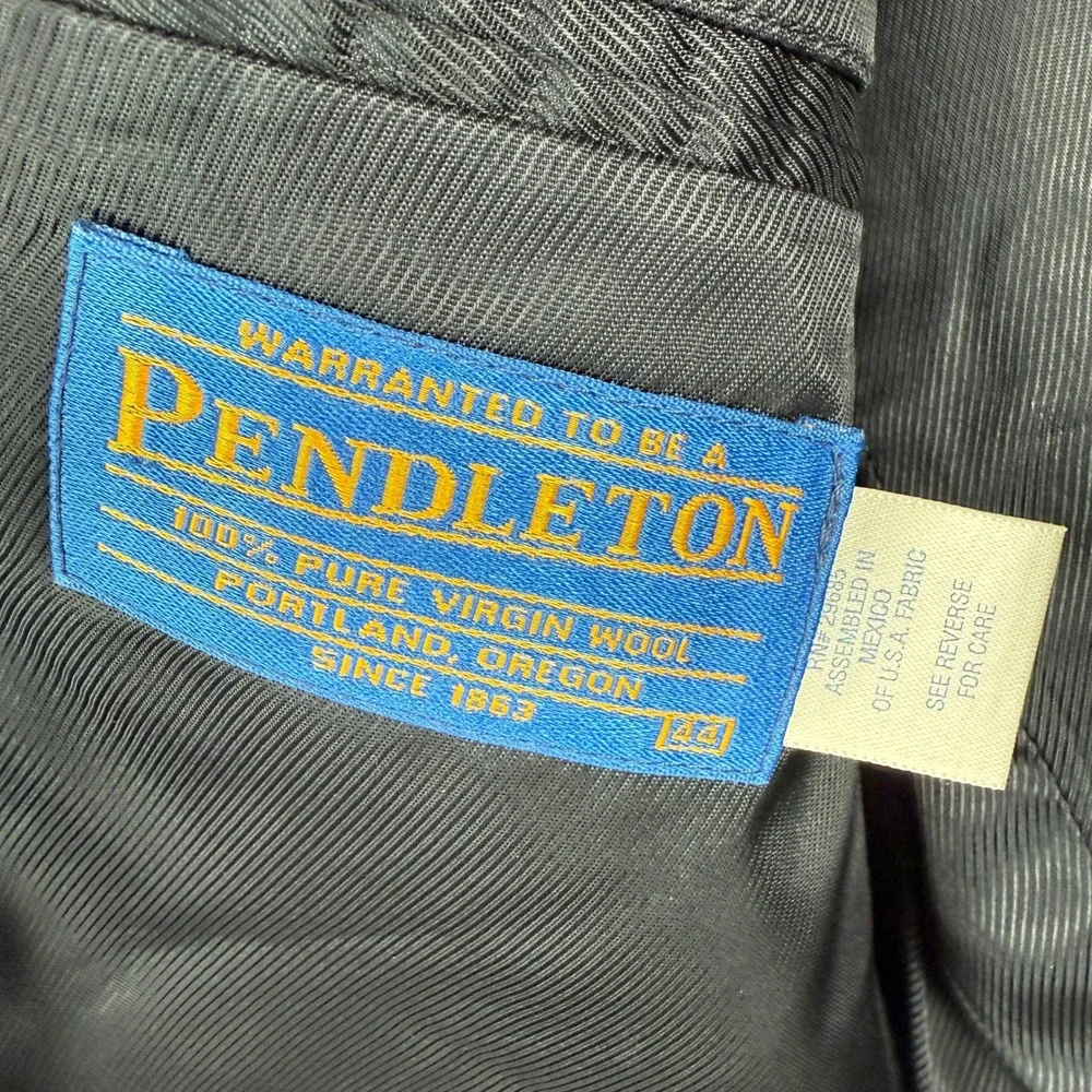 Pendleton Sport Coat Mens 44 Gray Herringbone Virgin Wool Elbow Patch Blazer